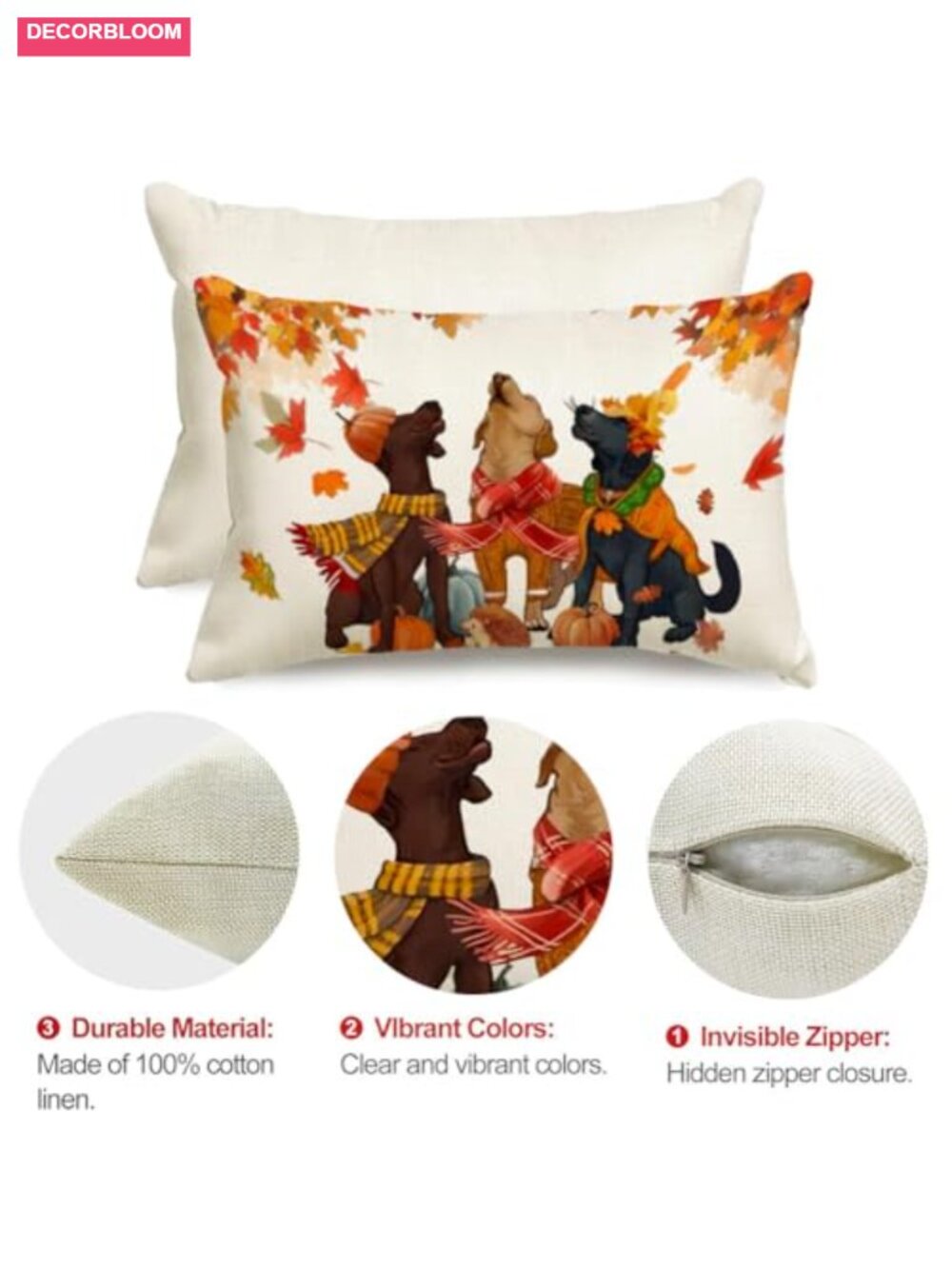 Fall Dog Pattern Throw Pillow Covers 12x20 Set of 1 Linen - Picture 5 of 6